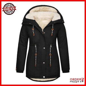 Plus Size Winter Parka Fleece Lined Hooded Puffer Coat Warm Long Jacket